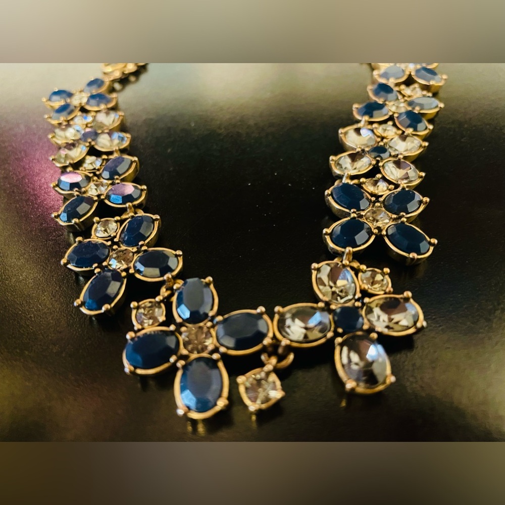 J Crew Dark Blue and Crystal Gold Statement Necklace - Picture 8 of 9